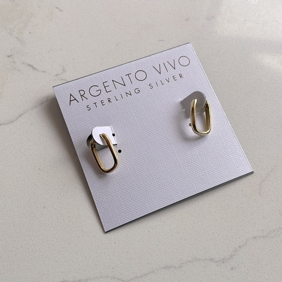 Argento Vivo Gold Sterling Silver Earrings 14 KT Gold Plated Hinged Hoop - Picture 1 of 13